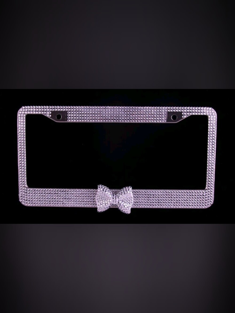 EUC Silver Bling Rhinestone License Plate Frame with Crystal Bow Accent